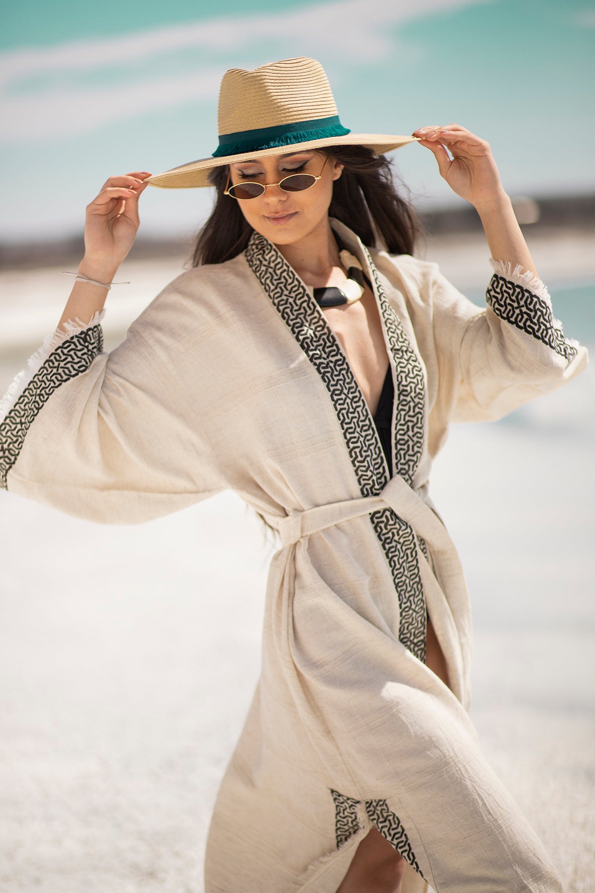 Larisa – Stone-Printed Kimono in Hemp & Linen Blend