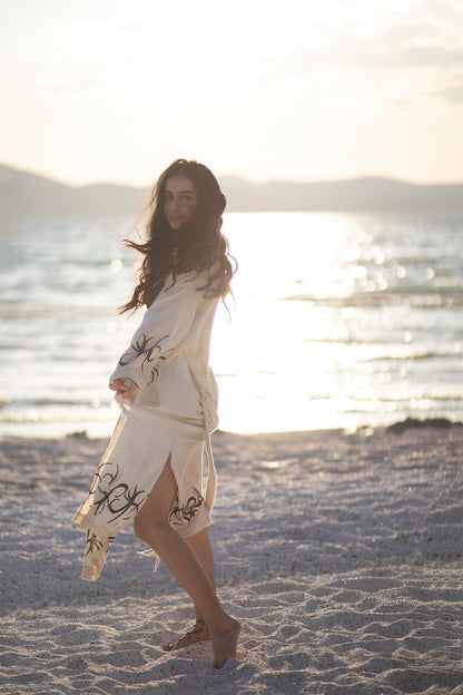 Mare Kimono - Stone-Printed Linen Hemp Blend