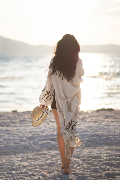 Mare Kimono - Stone-Printed Linen Hemp Blend